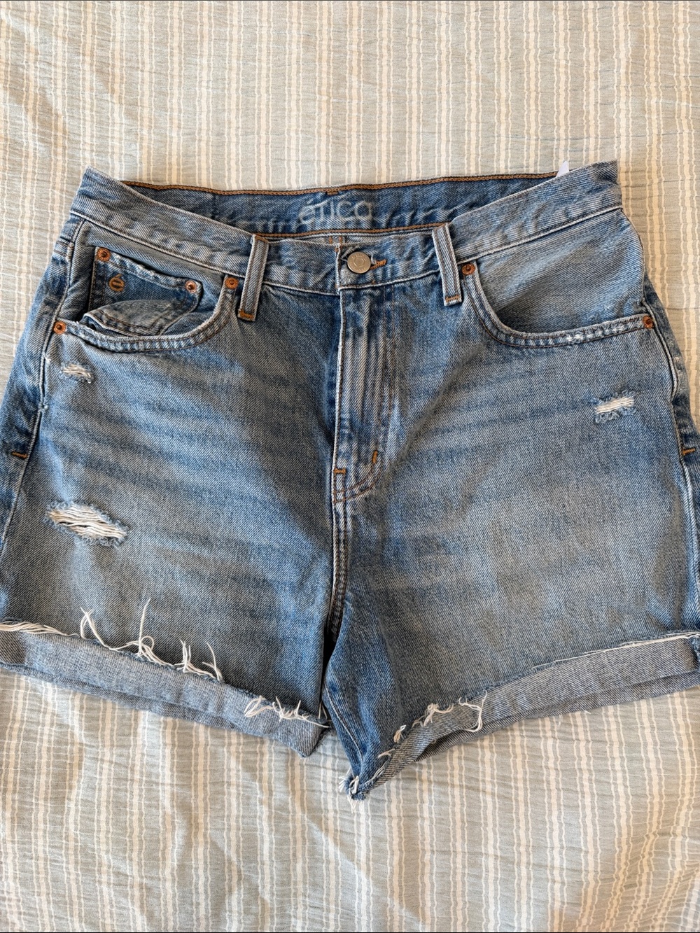 Etica “Skylar Cutoff Short” High Rise Distressed Denim Size 27